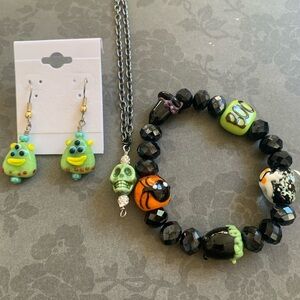 Halloween Themed Jewelry Set with Earrings and Bracelet and Necklace